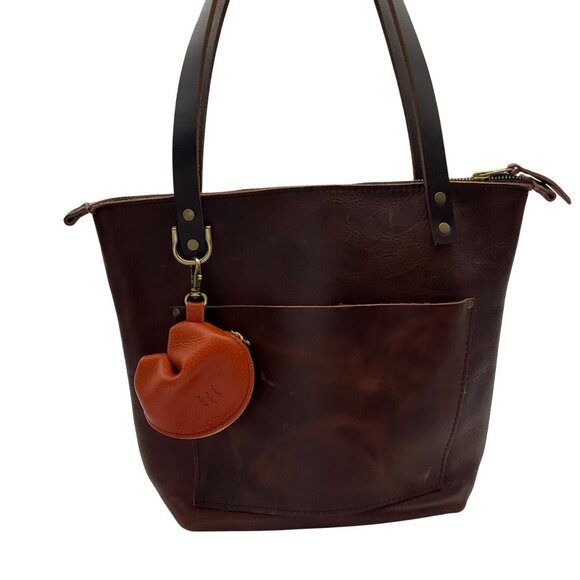Portland Leather Goods Fortune Cookie Pouch Keychain Orange Leather Boho - Picture 4 of 16